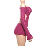 SUPER WHOLESALE | Off-Shoulder Long Sleeve High-Waist Fitted Bodysuit in Rose