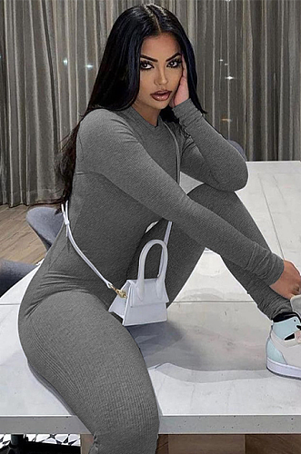 SUPER WHOLESALE | Fitted Yoga Sports Bodysuit Grey