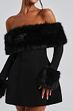 SUPER WHOLESALE | Faux Fur Off-Shoulder Fitted Mini Dress