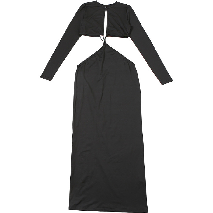 SUPER WHOLESALE | Long-Sleeve Cut-Out Bodycon Waist-Exposing Sexy Maxi Dress
