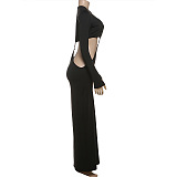 SUPER WHOLESALE | Long-Sleeve Cut-Out Bodycon Waist-Exposing Sexy Maxi Dress