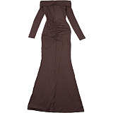 SUPER WHOLESALE | Off-Shoulder Solid Color Long Sleeve Fitted Bodycon Dress