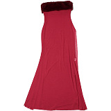 SUPER WHOLESALE | Backless Faux Fur and Mesh Cut-Out Strapless Dress