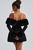 SUPER WHOLESALE | Faux Fur Off-Shoulder Fitted Mini Dress