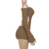 SUPER WHOLESALE | Off-Shoulder Long Sleeve High-Waist Fitted Bodysuit in Brown
