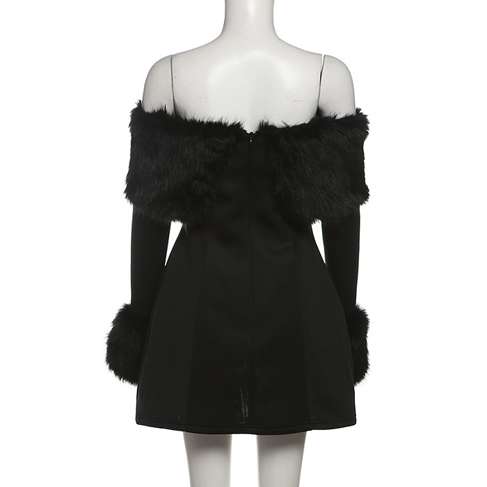 SUPER WHOLESALE | Faux Fur Off-Shoulder Fitted Mini Dress