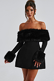 SUPER WHOLESALE | Faux Fur Off-Shoulder Fitted Mini Dress