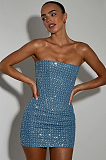 SUPER WHOLESALE |Distressed Denim Sequin Strapless Set