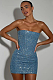 SUPER WHOLESALE |Distressed Denim Sequin Strapless Set