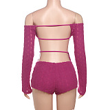 SUPER WHOLESALE | Off-Shoulder Long Sleeve High-Waist Fitted Bodysuit in Rose
