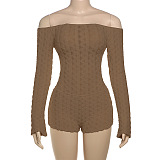 SUPER WHOLESALE | Off-Shoulder Long Sleeve High-Waist Fitted Bodysuit in Brown