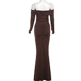 SUPER WHOLESALE | Off-Shoulder Solid Color Long Sleeve Fitted Bodycon Dress