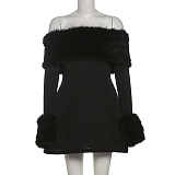 SUPER WHOLESALE | Faux Fur Off-Shoulder Fitted Mini Dress
