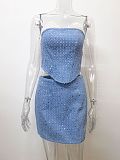 SUPER WHOLESALE |Distressed Denim Sequin Strapless Set