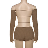 SUPER WHOLESALE | Off-Shoulder Long Sleeve High-Waist Fitted Bodysuit in Brown