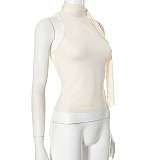 SUPER WHOLESALE | Sleeveless High-Neck Tie T-Shirt Top