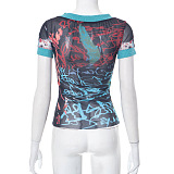 SUPER WHOLESALE | Pullover Long-Sleeve Mesh Print Women's Top