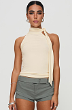 SUPER WHOLESALE | Sleeveless High-Neck Tie T-Shirt Top