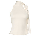 SUPER WHOLESALE | Sleeveless High-Neck Tie T-Shirt Top