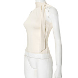 SUPER WHOLESALE | Sleeveless High-Neck Tie T-Shirt Top