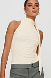 SUPER WHOLESALE | Sleeveless High-Neck Tie T-Shirt Top