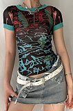 SUPER WHOLESALE | Pullover Long-Sleeve Mesh Print Women's Top