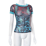 SUPER WHOLESALE | Pullover Long-Sleeve Mesh Print Women's Top