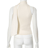 SUPER WHOLESALE | Sleeveless High-Neck Tie T-Shirt Top