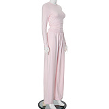 SUPER WHOLESALE |Solid Color Round Neck Long-Sleeve Wide-Leg Pants Set