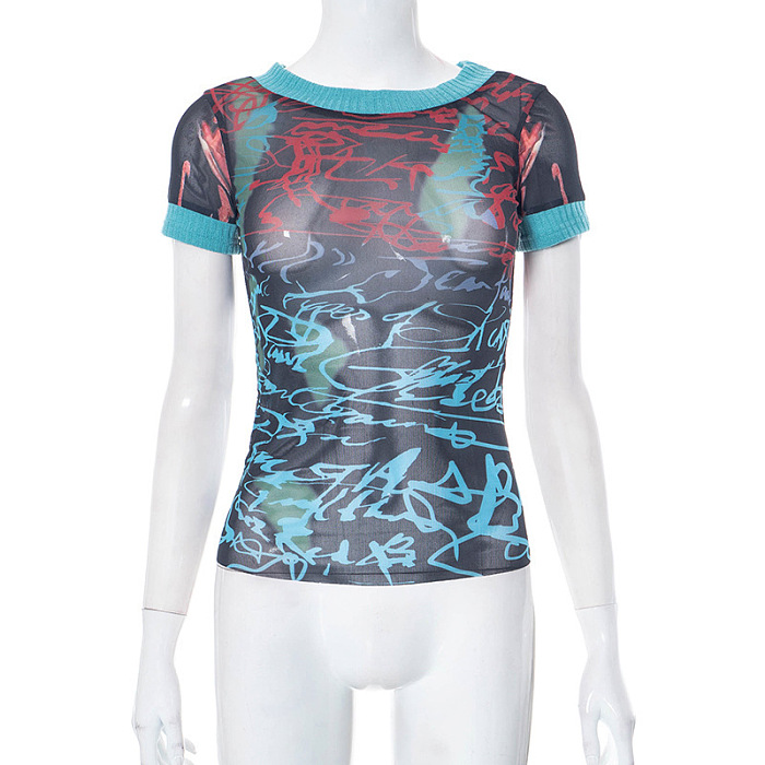 SUPER WHOLESALE | Pullover Long-Sleeve Mesh Print Women's Top