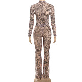 SUPER WHOLESALE | Printed Mesh Mock Neck Long-Sleeve Fitted Pants Set