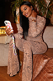 SUPER WHOLESALE | Printed Mesh Mock Neck Long-Sleeve Fitted Pants Set