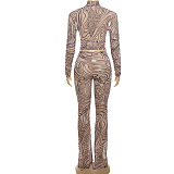 SUPER WHOLESALE | Printed Mesh Mock Neck Long-Sleeve Fitted Pants Set