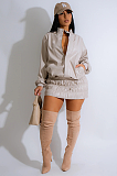 SUPER WHOLESALE | PU Leather Petite Stand Collar Skirt Set