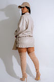 SUPER WHOLESALE | PU Leather Petite Stand Collar Skirt Set