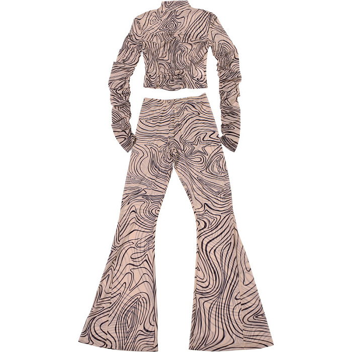 SUPER WHOLESALE | Printed Mesh Mock Neck Long-Sleeve Fitted Pants Set