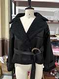SUPER WHOLESALE | Black Belted Faux Leather and Fur Hybrid Short Coat