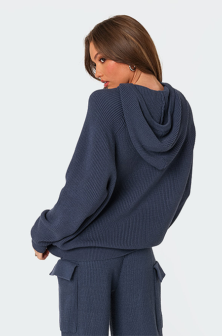 SUPER WHOLESALE | Hooded Sweater Knit Set in Blue