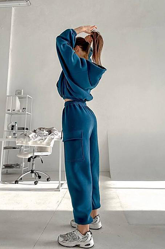 SUPER WHOLESALE | Sporty Casual Hooded Two-Piece Set in Blue