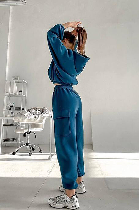 SUPER WHOLESALE | Sporty Casual Hooded Two-Piece Set in Blue