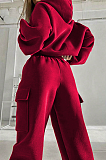 SUPER WHOLESALE | Sporty Casual Hooded Two-Piece Set in Red