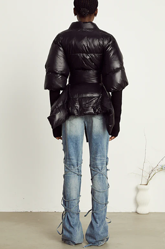 SUPER WHOLESALE | Slim-Fit Long-Sleeve Tie-Up Down Coat