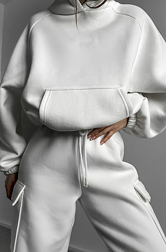 SUPER WHOLESALE | Sporty Casual Hooded Two-Piece Set in White