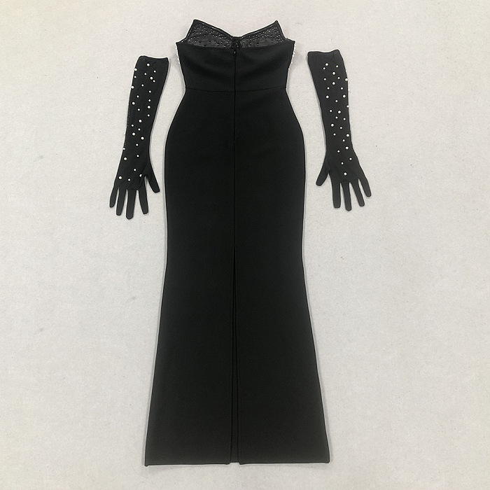 SUPER WHOLESALE | Pearl-Embellished Strapless Belted Maxi Dress