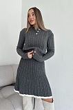 SUPER WHOLESALE | Long-Sleeve Knit Button-Up Sweater and Short Skirt Two-Piece Set in Grey