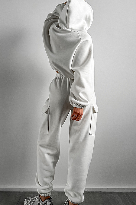 SUPER WHOLESALE | Sporty Casual Hooded Two-Piece Set in White