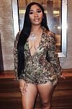 SUPER WHOLESALE | Deep V Fitted Camouflage Jumpsuit Shorts