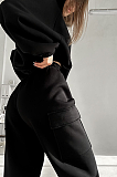 SUPER WHOLESALE | Sporty Casual Hooded Two-Piece Set in Black