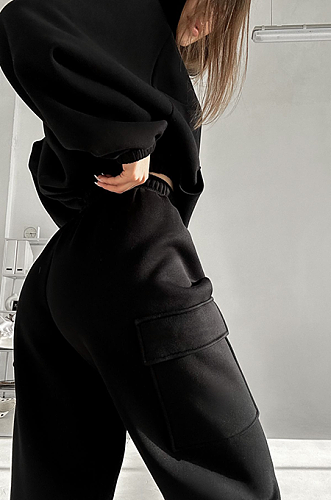SUPER WHOLESALE | Sporty Casual Hooded Two-Piece Set in Black