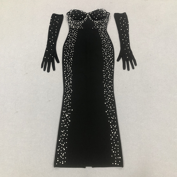 SUPER WHOLESALE | Pearl-Embellished Strapless Belted Maxi Dress